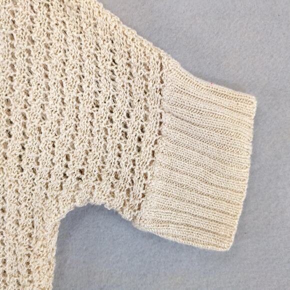 Bebe Beige Open Back Knit Sweater Women's M/L Boxy Crop Short Sleeve Y2K Boho - Picture 10 of 10